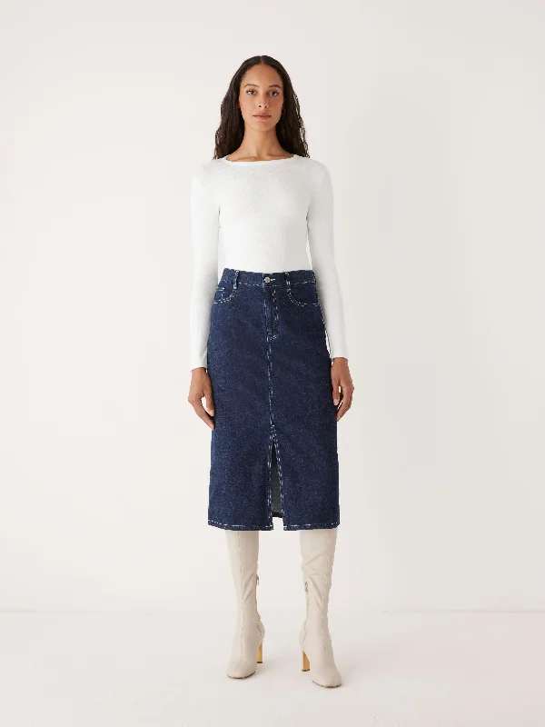 The Denim Midi Skirt in Navy