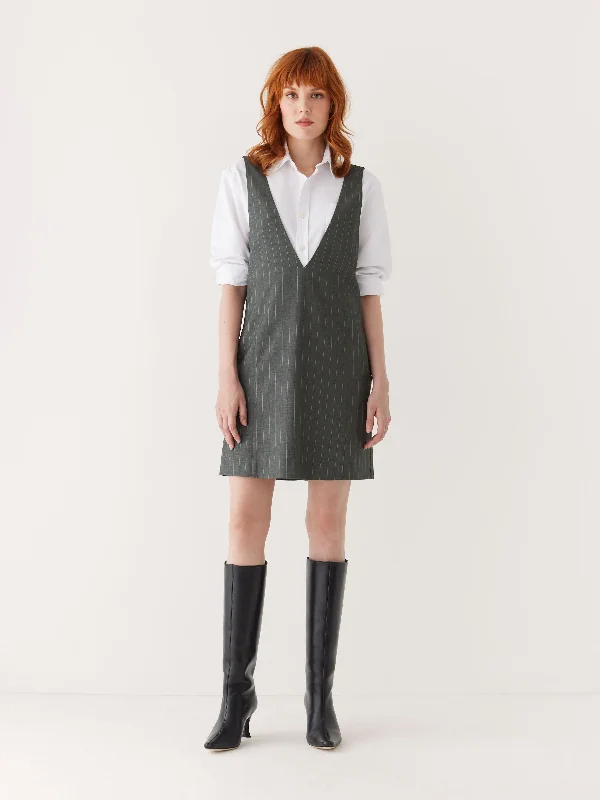 The Pinstripe Pinafore Dress in Cool Grey