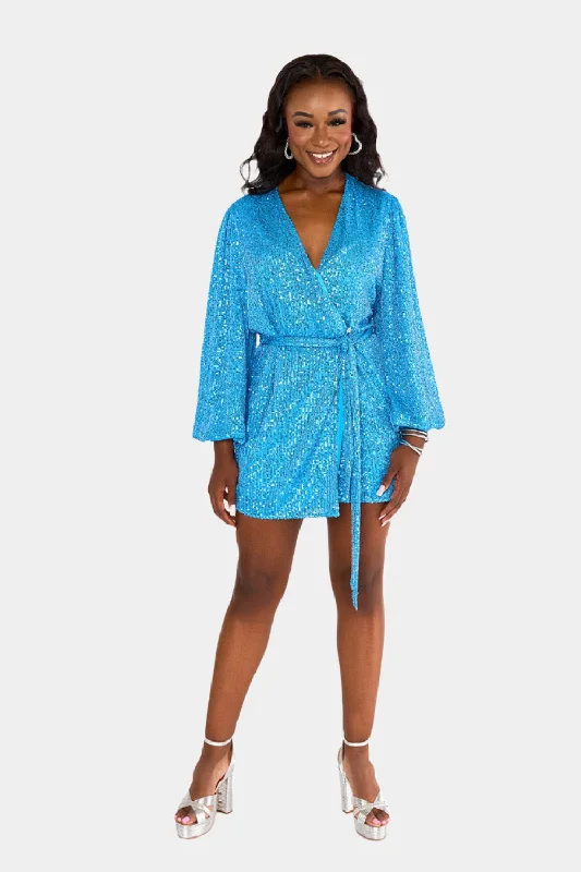 Adeline Sequin Wrap Dress - Blueberry