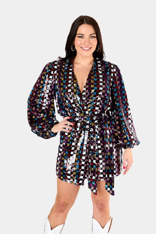 Adeline Sequin Wrap Dress - Kaleidoscope