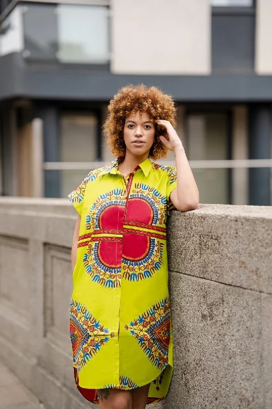 African Dress In Lime Green Dashiki