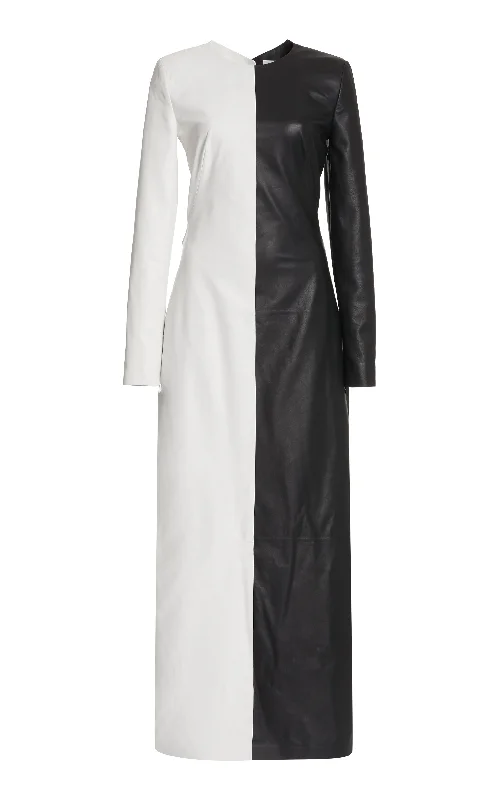 Currie Dress in Black & White Nappa Leather