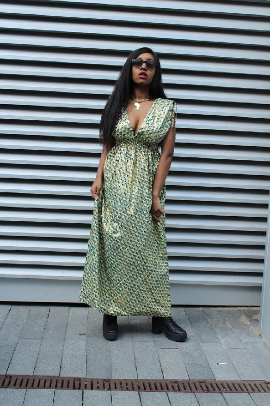 African Dress in Gold Ankara Print - Festival Dress