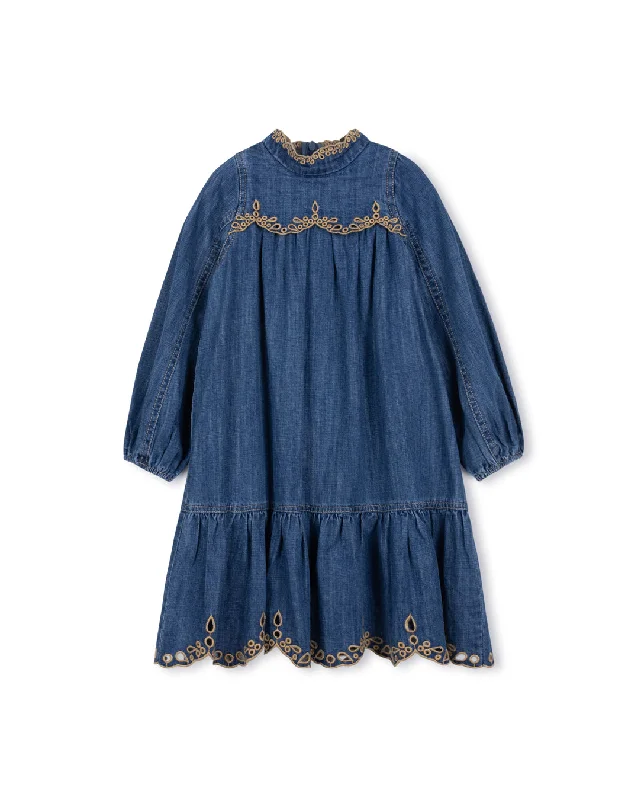 Embroidered Eyelet Denim Dress