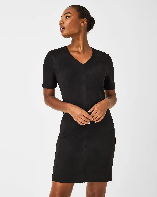 FAUX SUEDE COLUMN DRESS