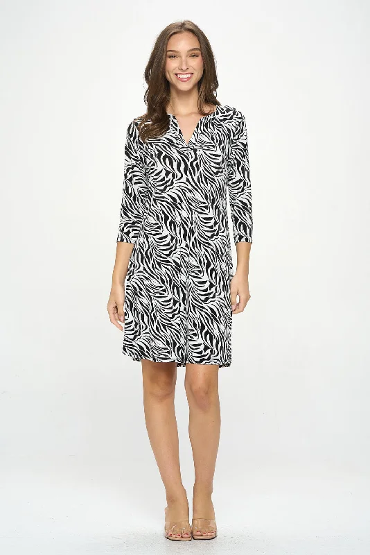 HIT Notch Neck Quarter Sleeve Print Dress-7076HT-QRP1-W424