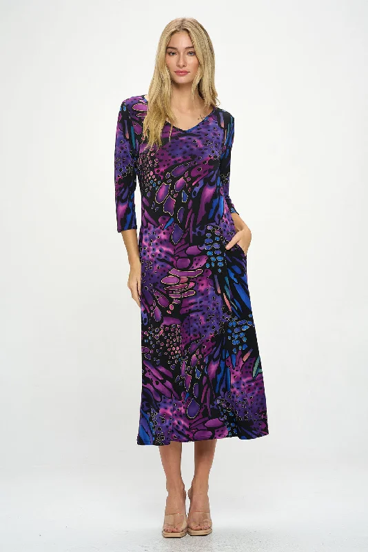 HIT V-Neck Long Dress W/Pocket-7085HT-QRP1-K-W207