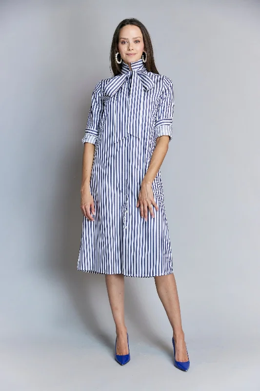 Kate Dress Long Bold Stripe in Navy