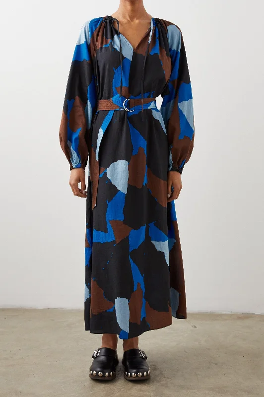 LEANNA DRESS - BLUE MULTI COLOR BLOCK