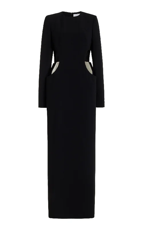 Lotta Dress in Black Silk Wool Cady