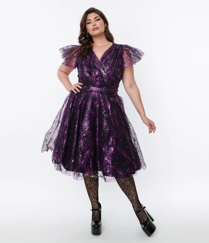 Magnolia Place Black & Purple Spider Web Midori Swing Dress