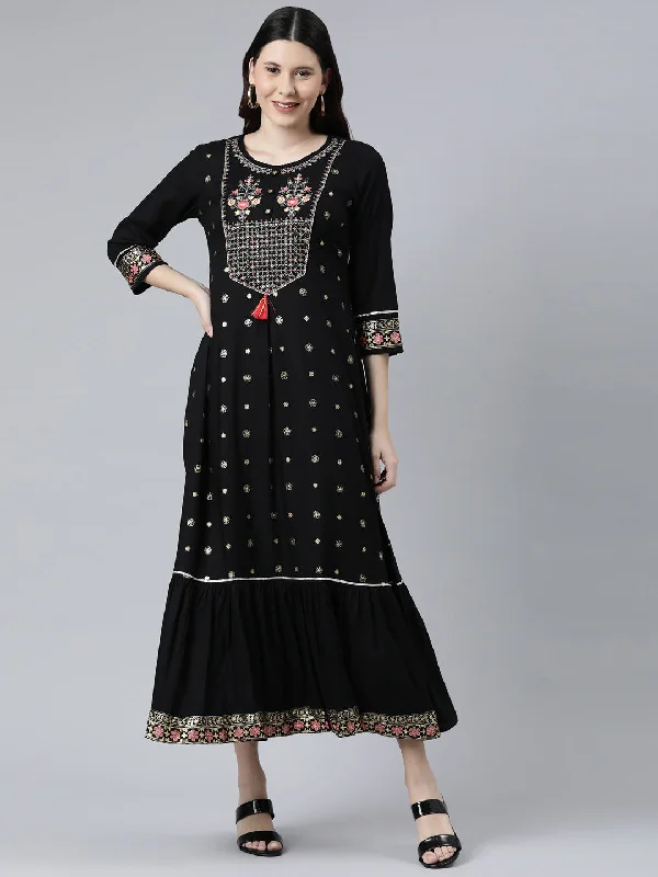 Neeru's Black Color Rayon Fabeic Dress