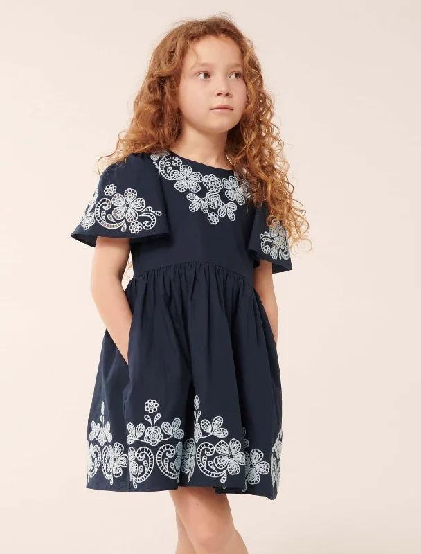 Olivia Broderie Flutter Girls Dress