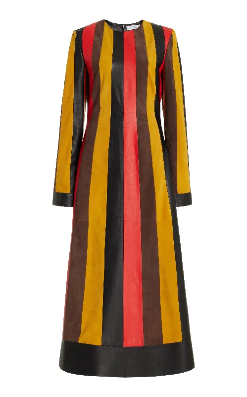 Taylor Dress in Multi Striped Leather & Suede