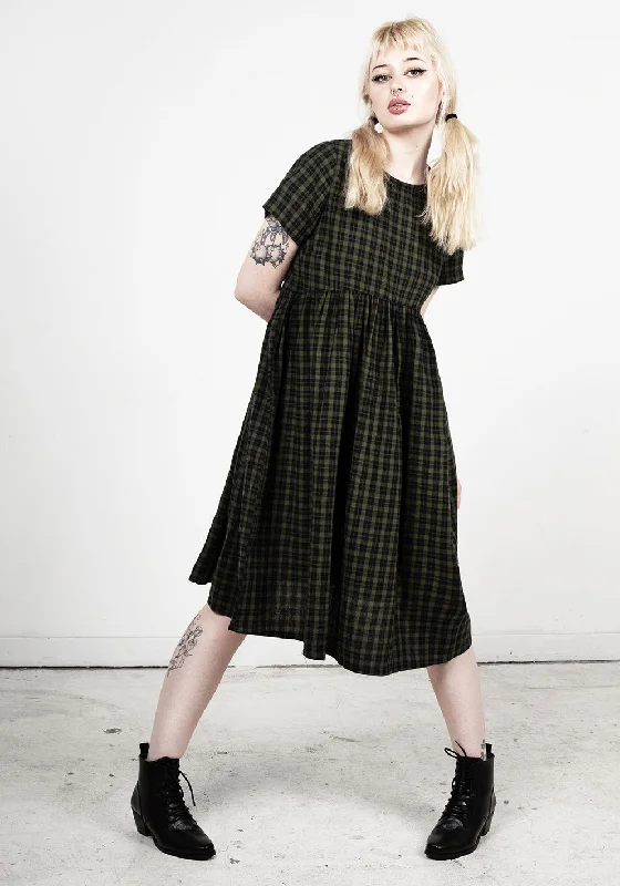 Terra Gingham Midi Smock Dress