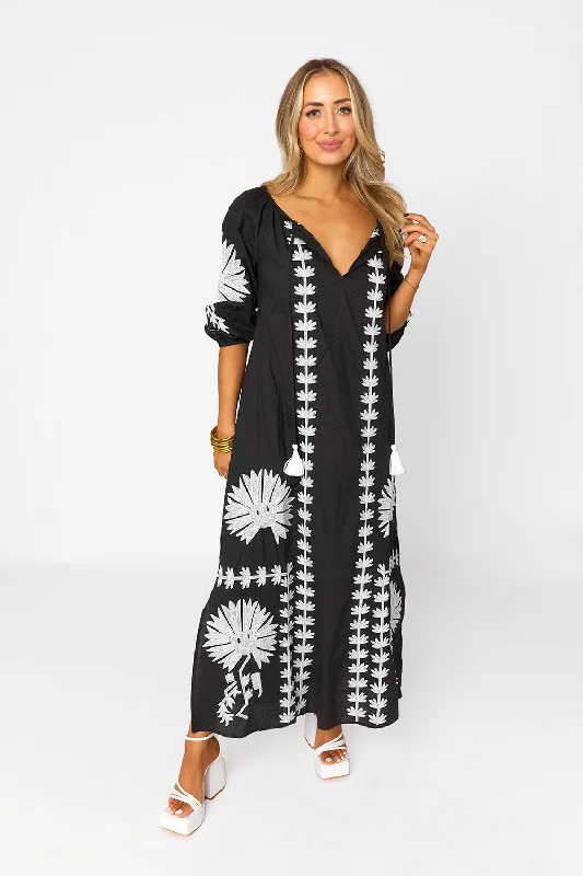 Tiffany Embroidered Caftan - Black/White