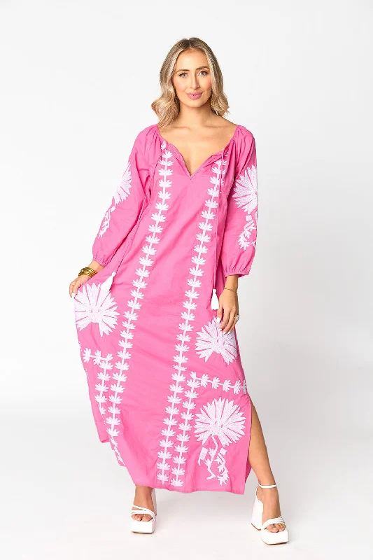 Tiffany Embroidered Caftan - Pink/White