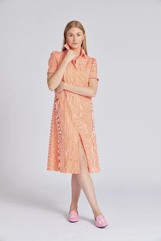 Tracy Dress Long in Orange Gingham