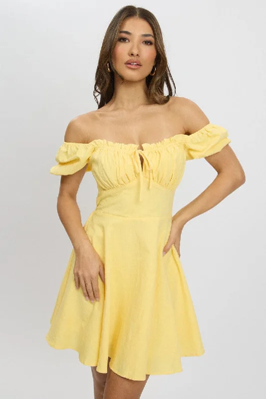 Yellow Fit And Flare Dress Mini