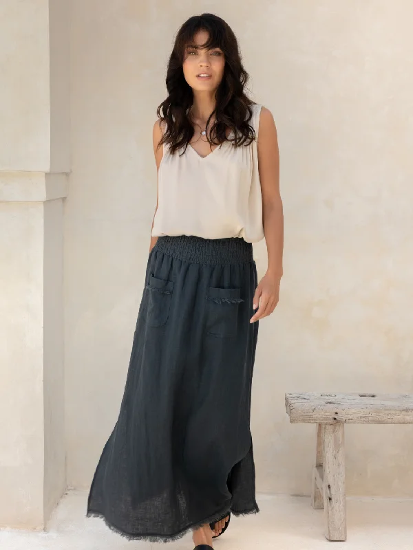 Aurora French Linen Skirt Charcoal