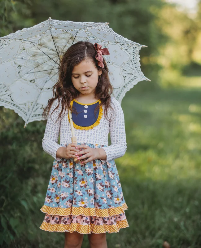 Autumn Sky Serenade Ruffle Dress