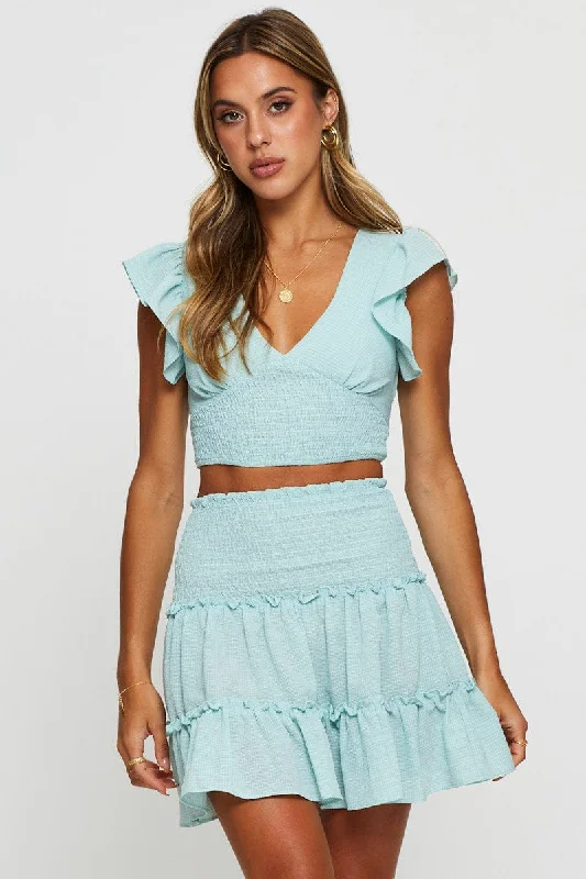 Blue Flare Skirt Mini High Rise