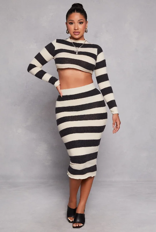 Striped High Waisted Midi Pencil Skirt