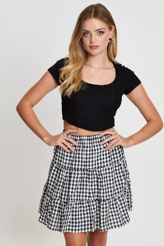 Check Flare Skirt Mini High Rise