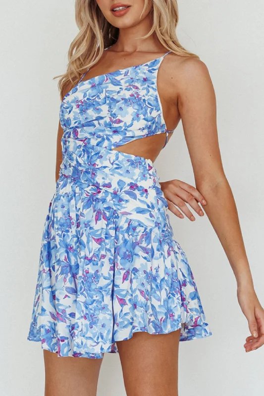 Destination Open Back Mini Dress Floral Blue