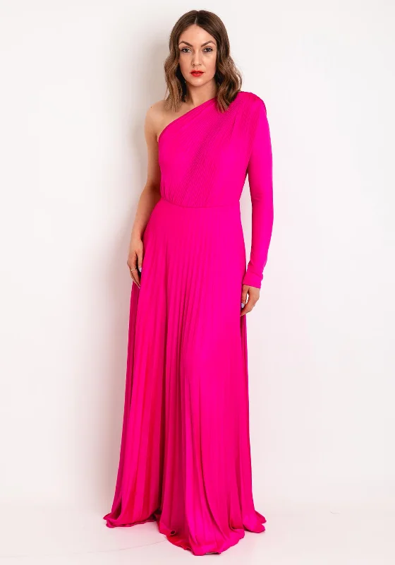 EDAS Jelsina One Shoulder Pleated Floor Length Dress, Fuchsia