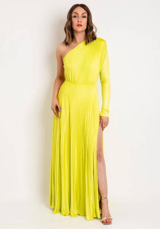 EDAS Jelsina One Shoulder Pleated Floor Length Dress, Lime