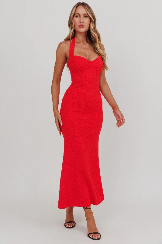 Fire Of Stars Halterneck Maxi Dress Red