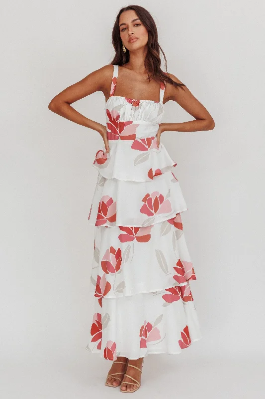 Provence Bloom Tiered Floral Maxi Dress Rose