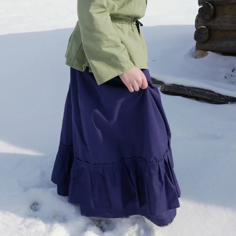 Flounced Drawstring Cotton Skirt - Solid Color