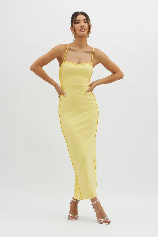 Future Awaits Lace-Up Back Maxi Dress Yellow