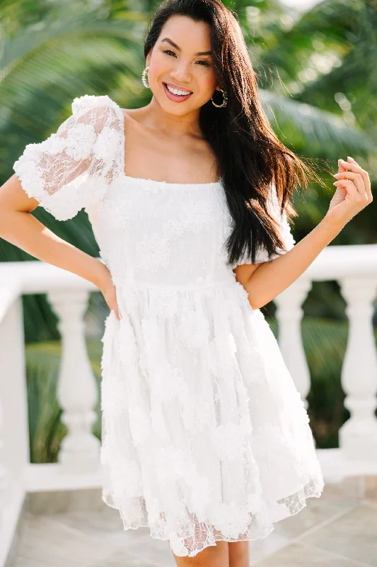 Give It A Thought White Textured Lace Dress