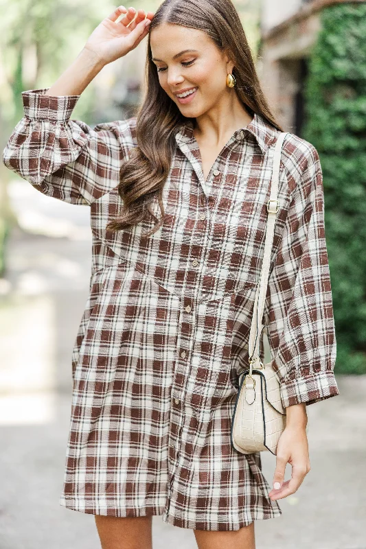 Give It Meaning Brown Plaid Dress