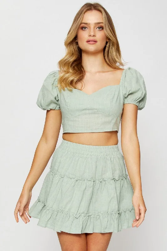 Green Frill Short Skater Skirt