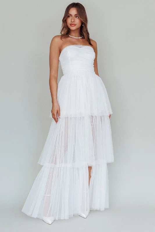 Haeven Tiered Strapless Maxi Dress White