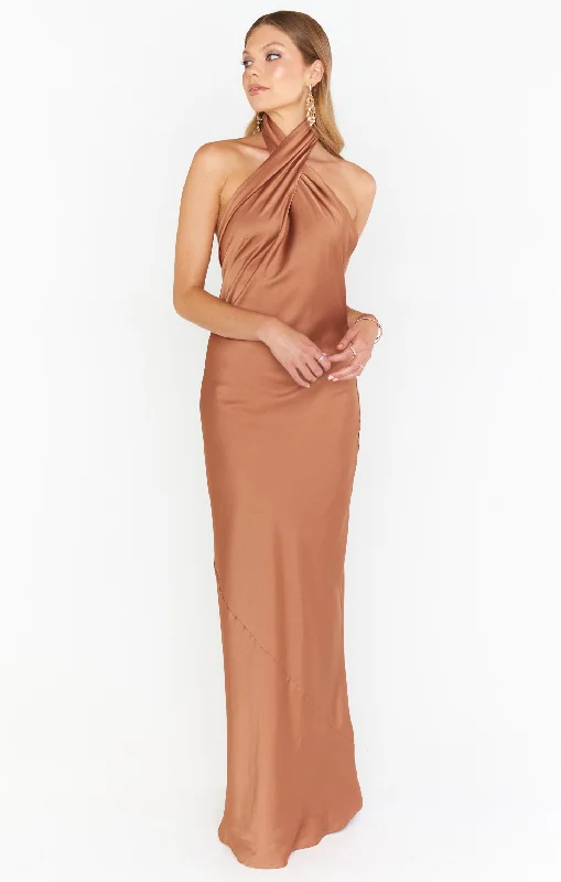 Jasmine Halter Maxi Dress ~ Copper Luxe Satin