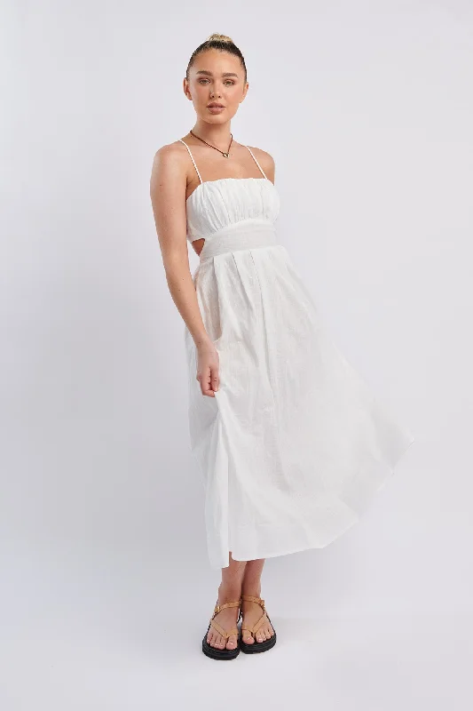 June Sun Tied Back Midi Dress White