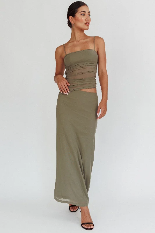 Lorely Ruched Bodice Maxi Dress Olive