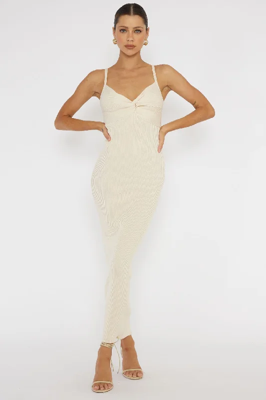 Lover's High Twist Bust Knit Midi Dress Cream