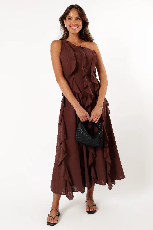 Maggy One Shoulder Dress - Chocolate