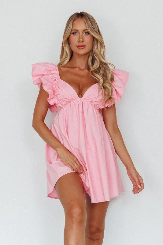 Marlina Ruffle Sleeve Babydoll Mini Dress Soft Pink