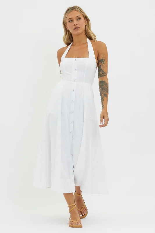 Marybeth Halterneck Midi Dress White