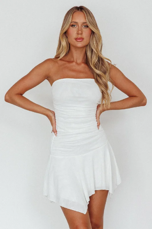 Modern Muse Asymmetrical Hem Mini Dress White