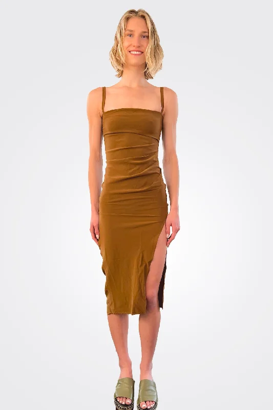 Nadege Draped Midi Dress - Tawny