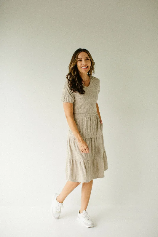 'Potter' Ribbed Raglan Sleeve Midi Dress in Oatmeal