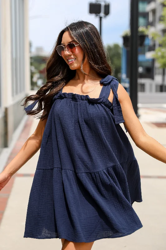 Precious Perspective Navy Linen Mini Dress